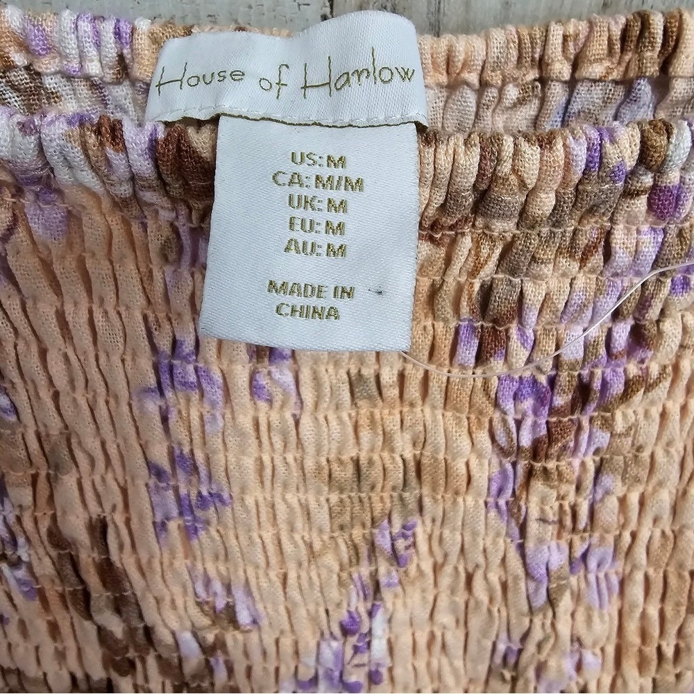 House of Harlow 1960 Peach Purple Floral Linen Blend Boho Midi Dress Size Medium - Picture 3 of 9